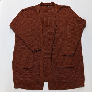 Minimalist Burnt Orange Normcore Cozy Girl Knit Open Front Cardigan Sweater